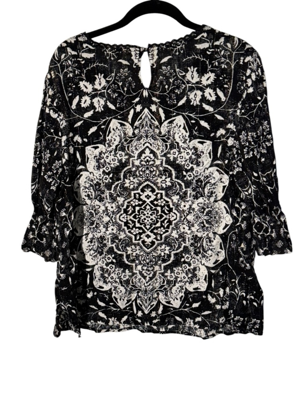 Farmers Market Size Petite XL Black Paisley Floral Print Top - Picture 4 of 6